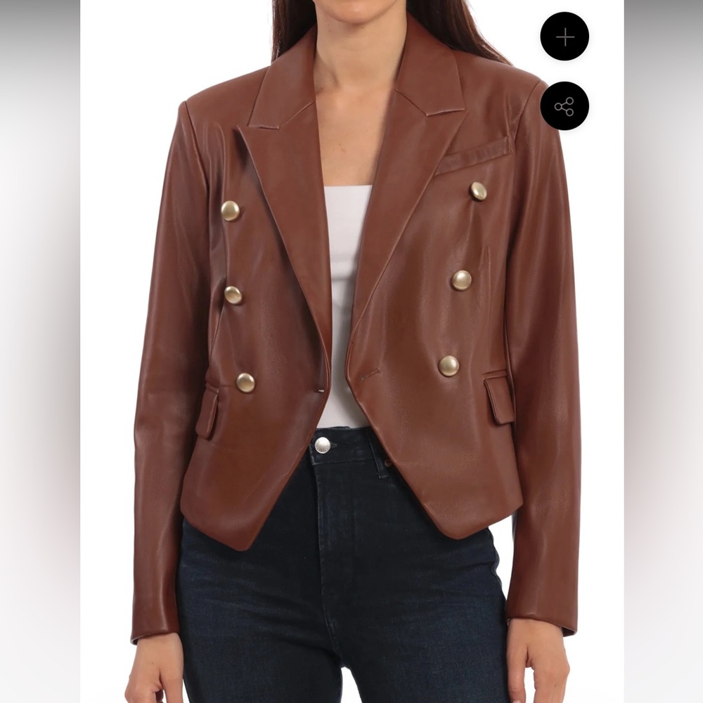 Avec Les Filles Brown Vegan Leather Blazer Jacket